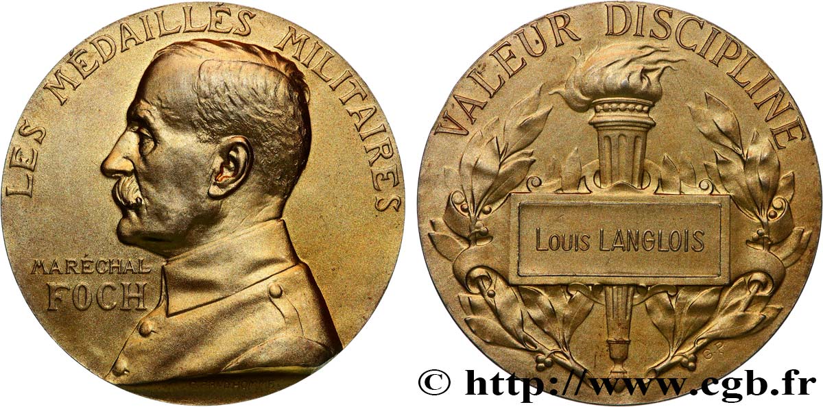 TERCERA REPUBLICA FRANCESA Médaille, Maréchal Foch, Valeur discipline EBC