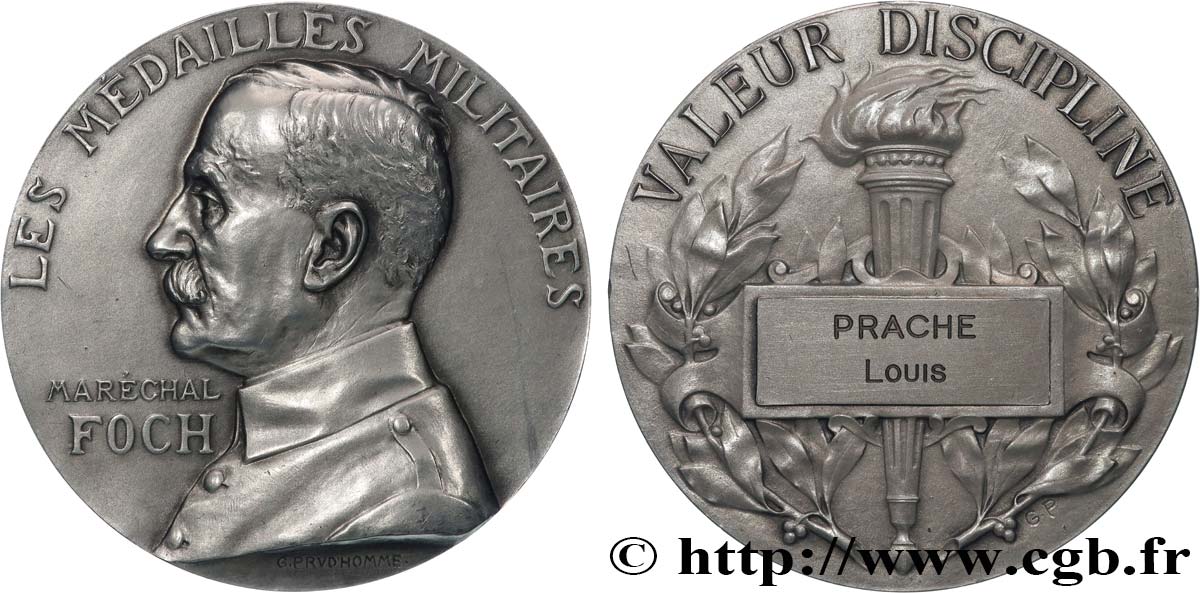 TERCERA REPUBLICA FRANCESA Médaille, Maréchal Foch, Valeur discipline EBC