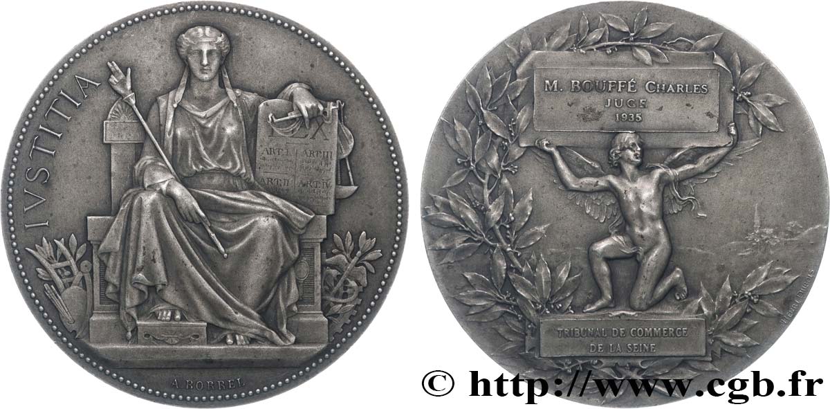 III REPUBLIC Médaille, Tribunal de commerce de la Seine, Juge AU