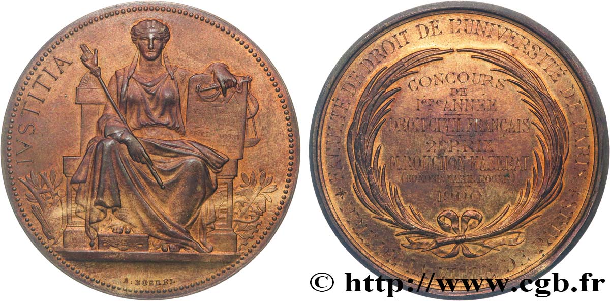 TERCERA REPUBLICA FRANCESA Médaille, Récompense au concours de première année, Faculté de droit de Paris MBC+/EBC