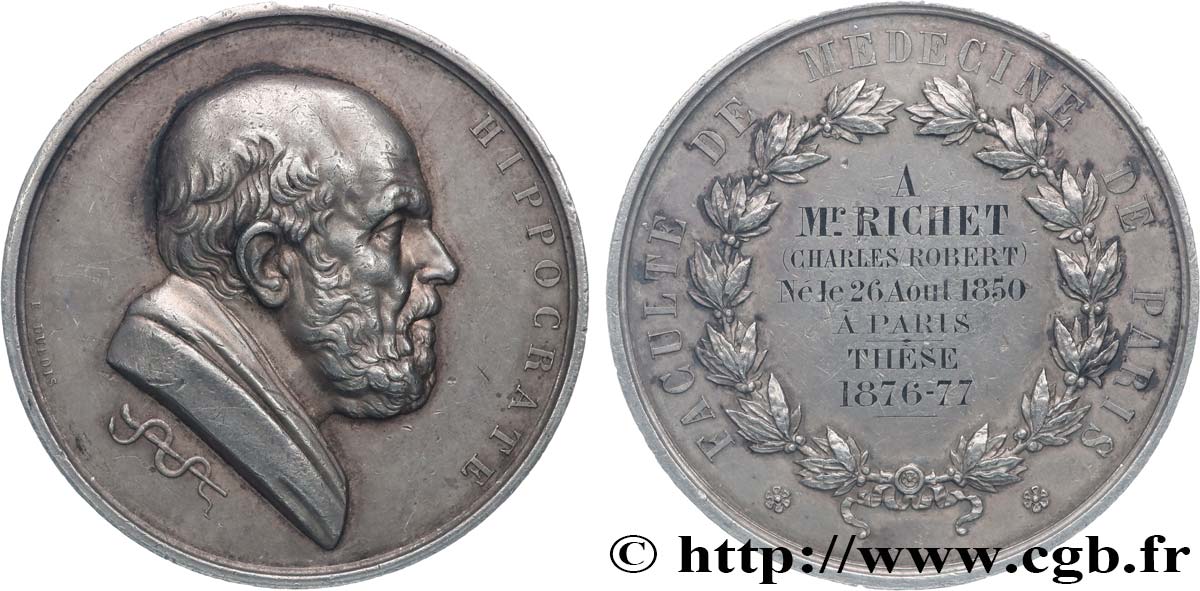 FACULTÉ DE MÉDECINE DE PARIS Médaille d’Hippocrate, Thèse de Charles Richet TTB