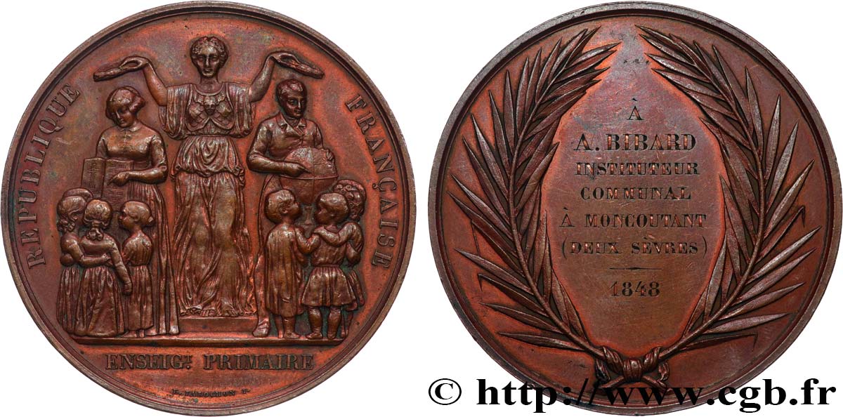 DEUXIÈME RÉPUBLIQUE Médaille, Enseignement primaire, Ministère de l’enseignement public et des cultes TTB+