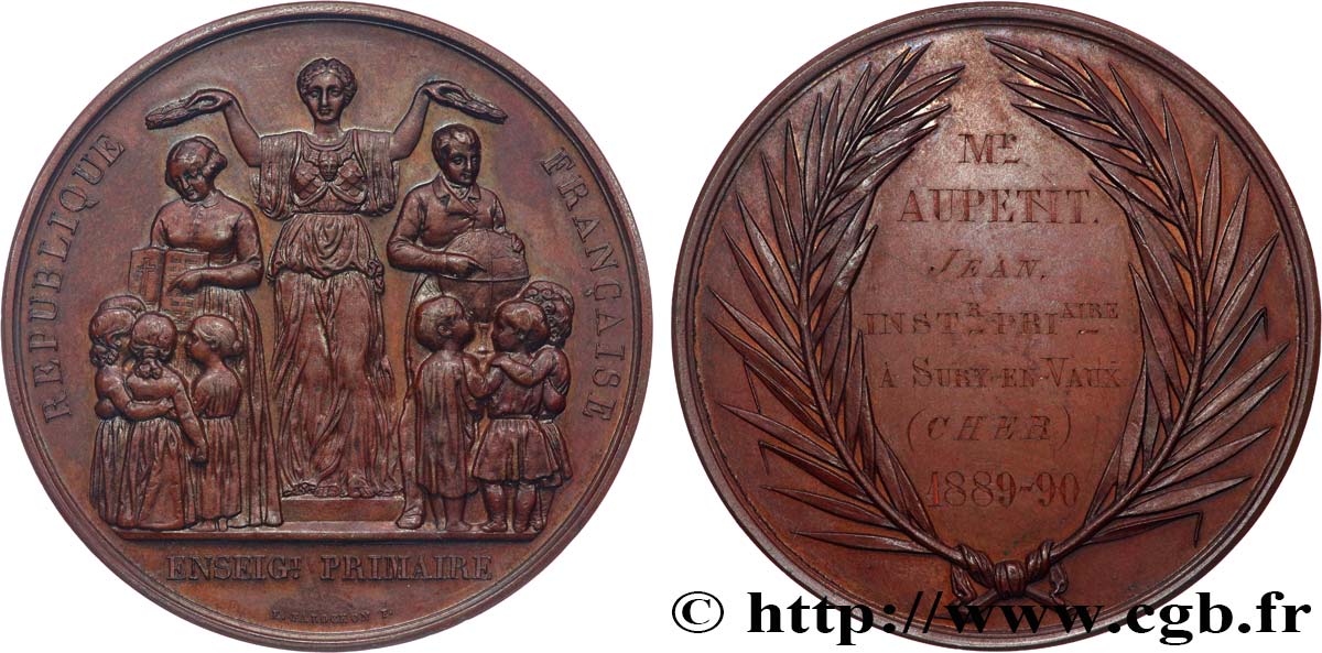 III REPUBLIC Médaille, Enseignement primaire AU