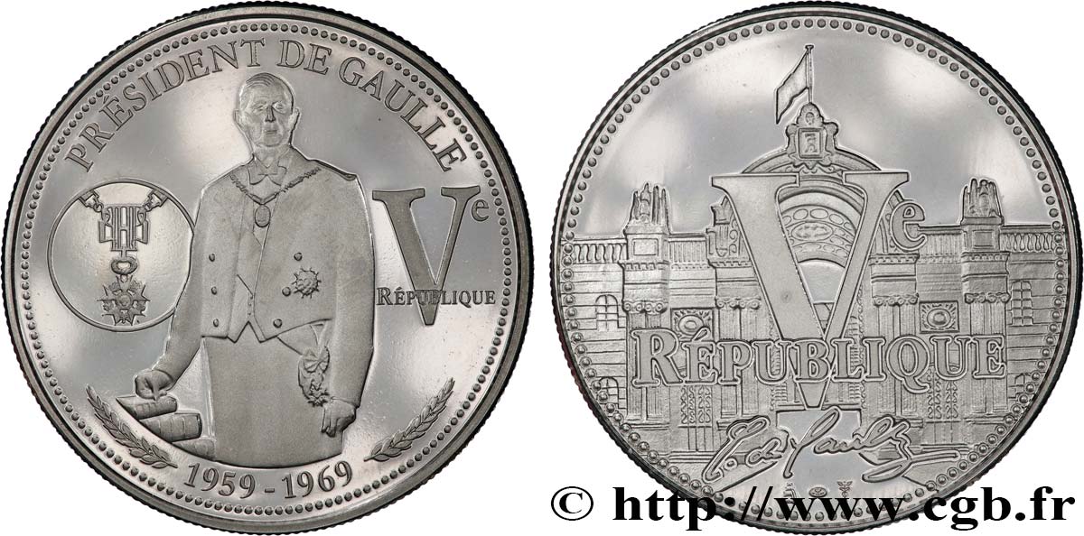 CINQUIÈME RÉPUBLIQUE Médaille, Charles de Gaulle, Ve République SUP