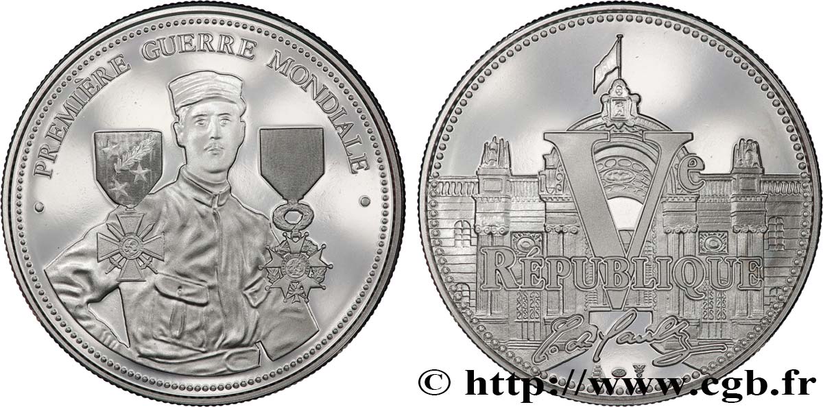 QUINTA REPUBLICA FRANCESA Médaille, Première Guerre Mondiale, Charles de Gaulle président de la Ve République SC