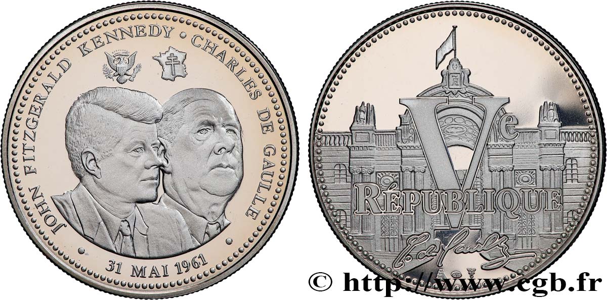 CINQUIÈME RÉPUBLIQUE Médaille, J.F. Kennedy et Charles de Gaulle, Ve République SPL