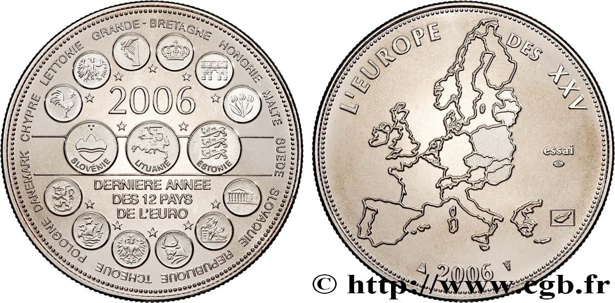 FUNFTE FRANZOSISCHE REPUBLIK Médaille, Essai, Dernière année des 12 pays de l’Euro VZ