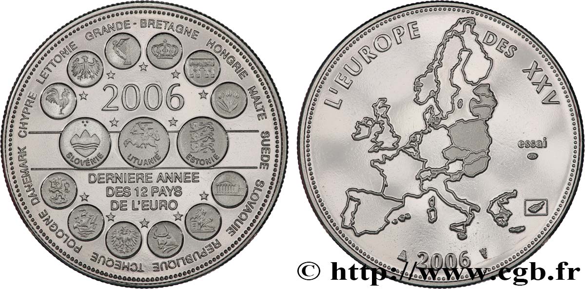 CINQUIÈME RÉPUBLIQUE Médaille, Essai, Dernière année des 12 pays de l’Euro SUP