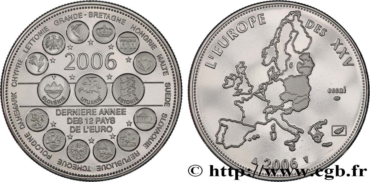 QUINTA REPUBLICA FRANCESA Médaille, Essai, Dernière année des 12 pays de l’Euro EBC