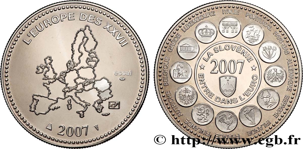 QUINTA REPUBBLICA FRANCESE Médaille, Essai, Entrée de la Slovénie dans l’Euro MS