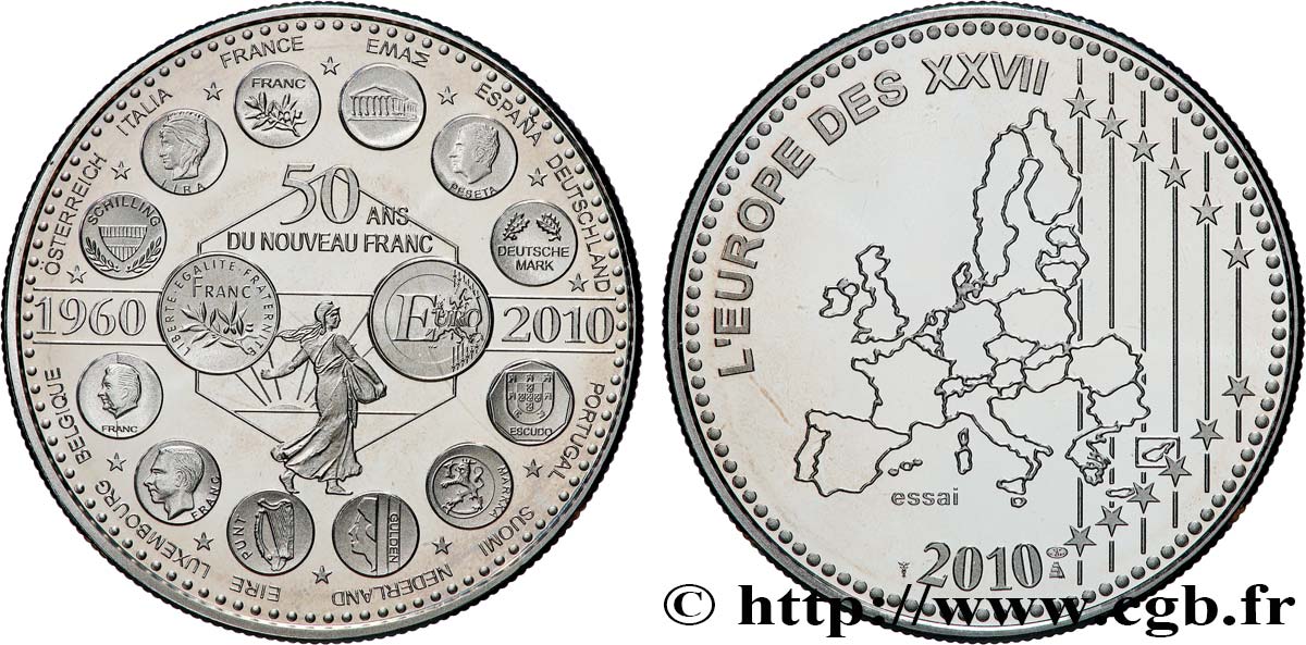 QUINTA REPUBLICA FRANCESA Médaille, Essai, 50 ans du Nouveau Franc EBC