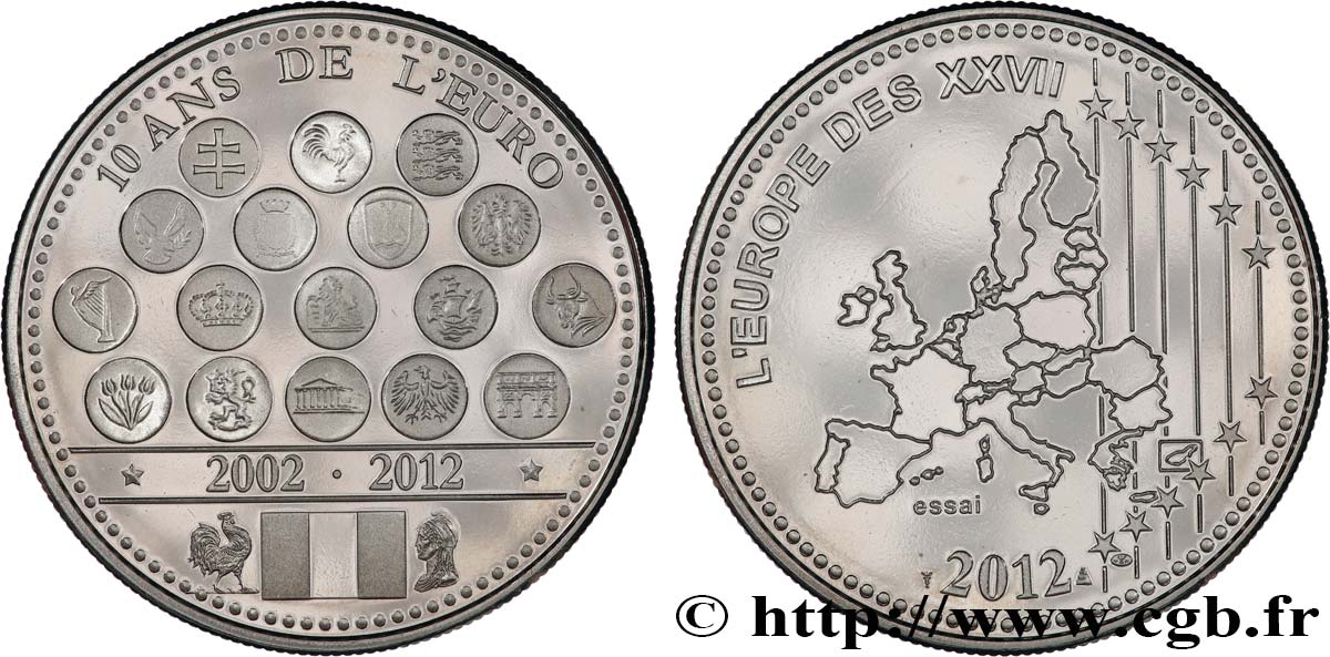 V REPUBLIC Médaille, Essai, 10 ans de l’Euro MS