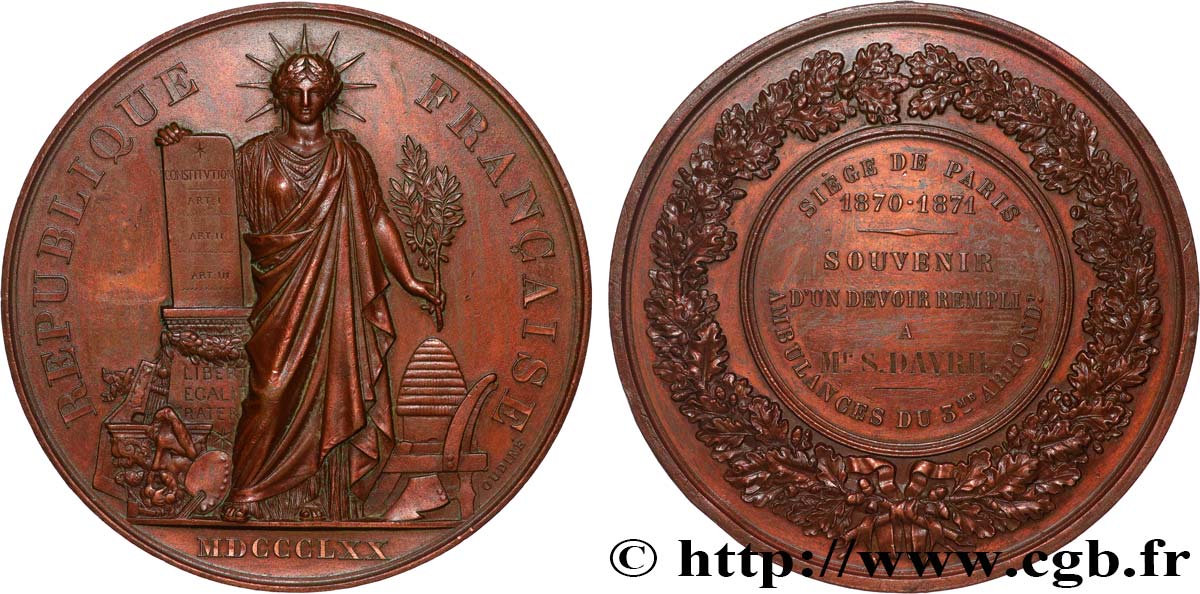 GUERRE DE 1870-1871 Médaille, Siège de Paris, Souvenir d’un devoir rempli TTB
