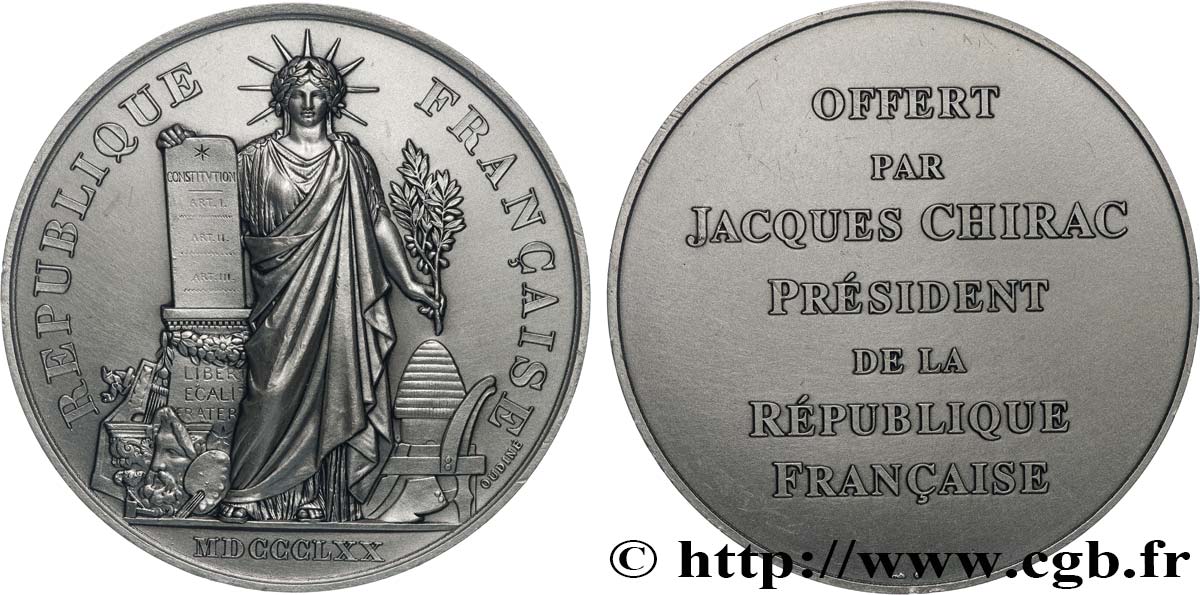 V REPUBLIC Médaille, offerte par Jacques Chirac, président de la République Française AU