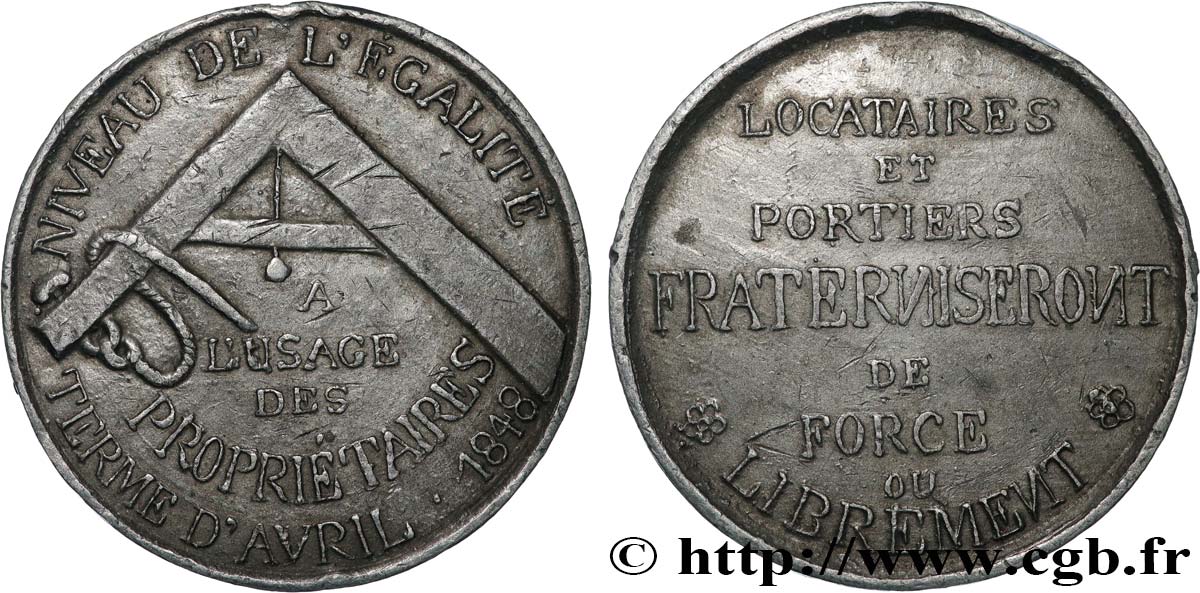 DEUXIÈME RÉPUBLIQUE Médaille, Remise des loyers XF