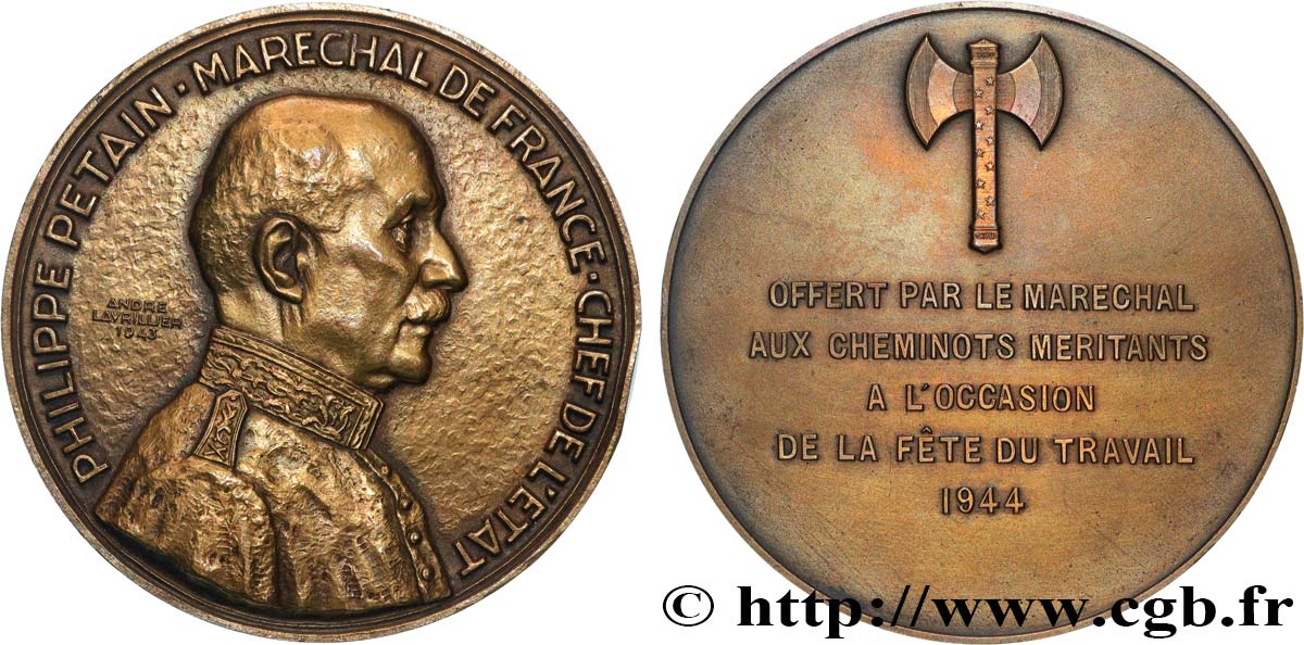 ETAT FRANÇAIS Médaille, Maréchal Pétain, offert aux cheminots AU/AU