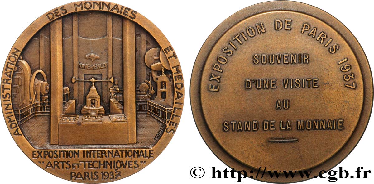 EXPOSITION UNIVERSELLE DE 1937 Médaille, Exposition Internationale  Arts et Techniques  AU/AU
