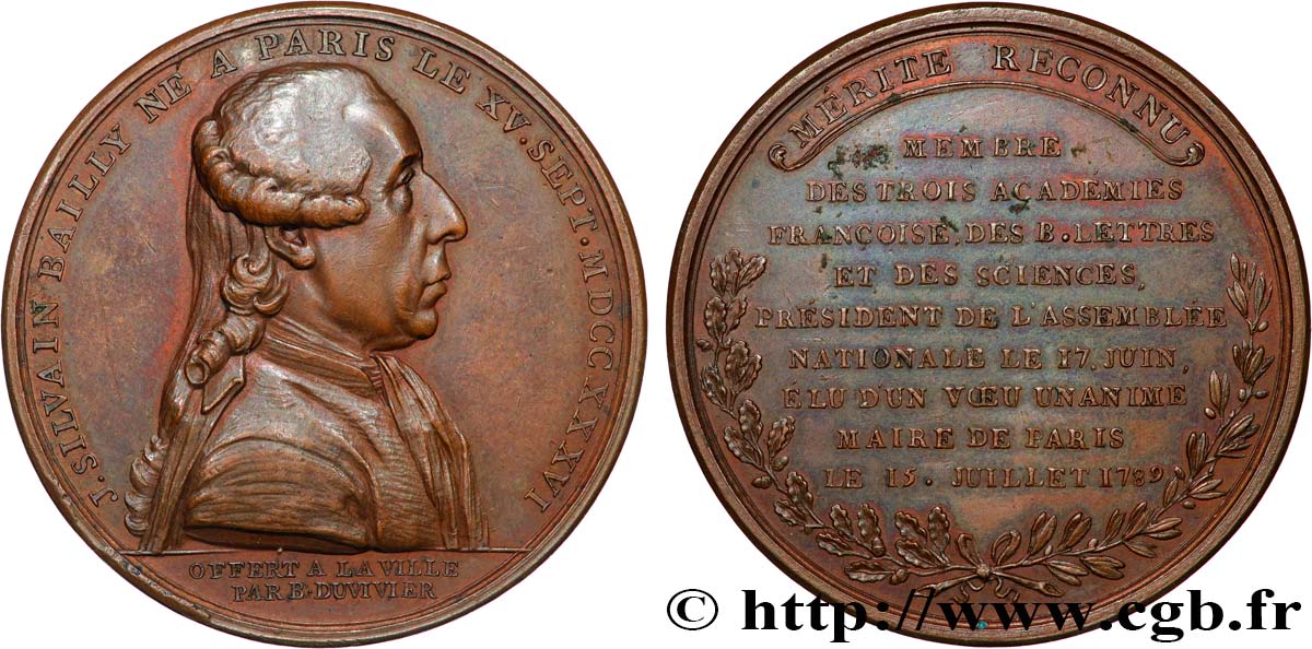 LOUIS XVI Médaille, Bailly maire de Paris XF