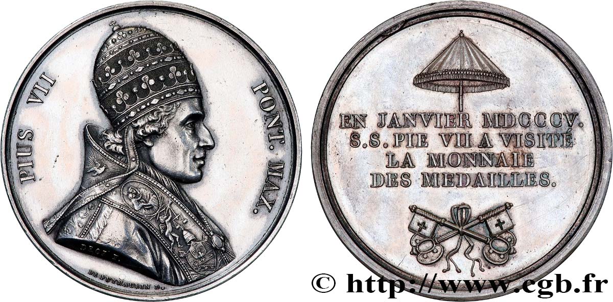 PRIMO IMPERO Médaille, Visite du pape Pie VII à la Monnaie des Médailles q.SPL/SPL