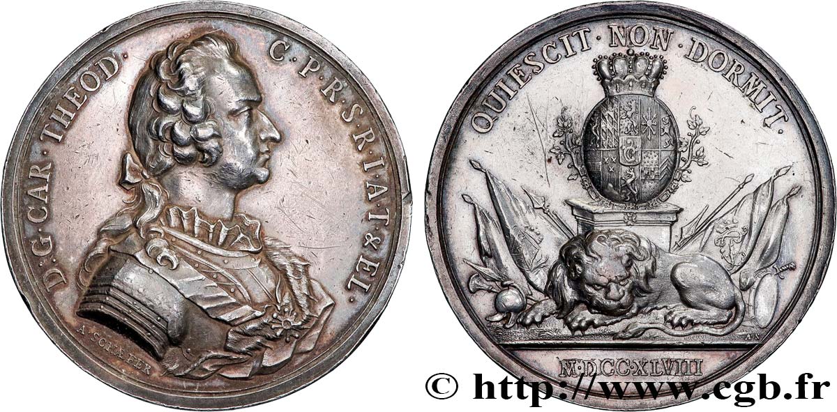 GERMANY - BAVARIA - KARL THEODOR Médaille, Traité d’Aix-la-Chapelle XF