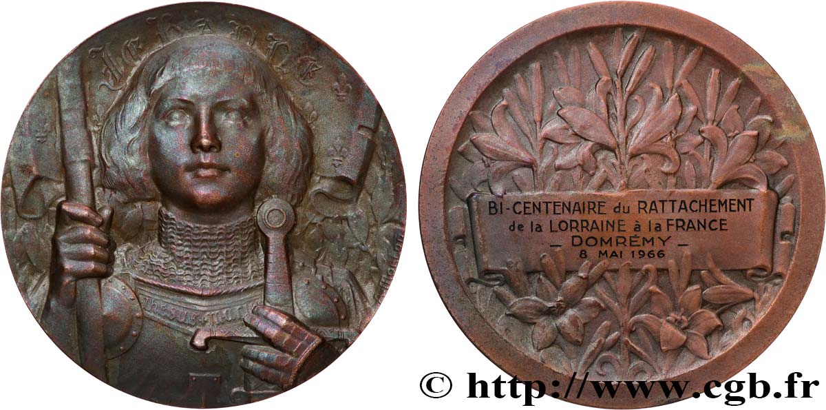 CINQUIÈME RÉPUBLIQUE Médaille, Jeanne d’Arc, Bicentenaire du rattachement de la Lorraine à la France TTB+