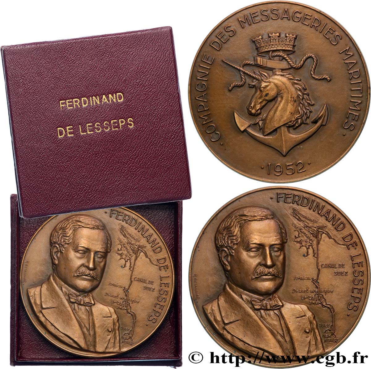 QUATRIÈME RÉPUBLIQUE Médaille, Compagnie des messageries maritimes, Ferdinand de Lesseps SUP