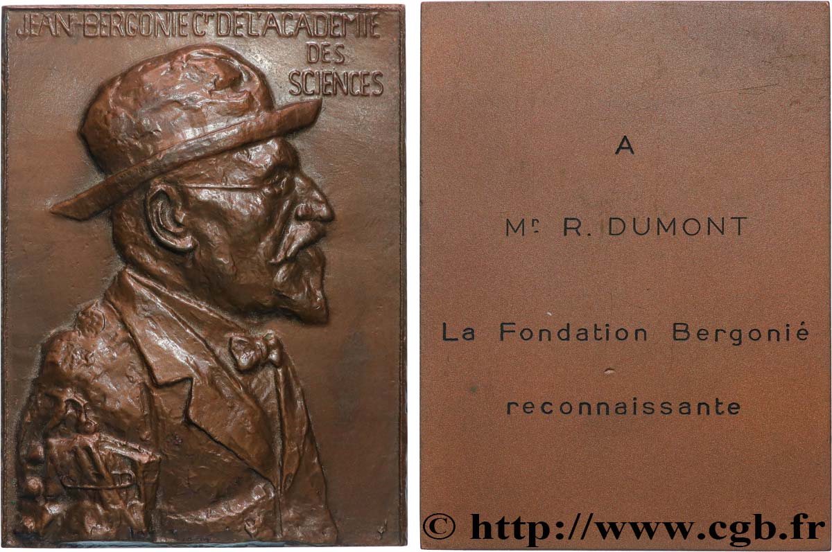 FUNFTE FRANZOSISCHE REPUBLIK Plaquette, Professeur Jean BERGONIE, la Fondation Bergonié reconnaissante VZ