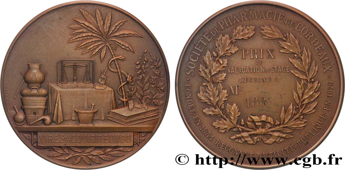 DRITTE FRANZOSISCHE REPUBLIK Médaille de récompense, Société de pharmacie VZ