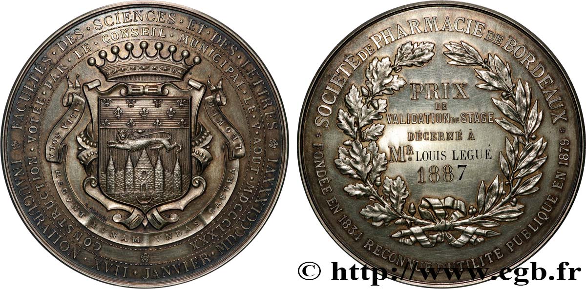 TROISIÈME RÉPUBLIQUE Médaille de récompense, Société de pharmacie SUP
