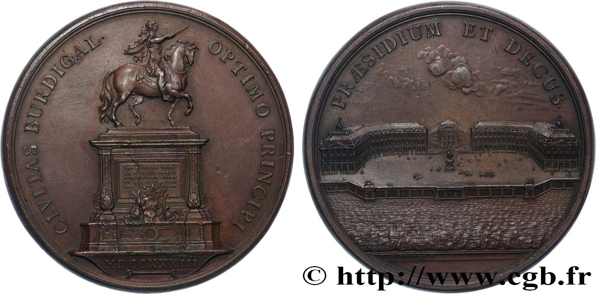 LOUIS XV DIT LE BIEN AIMÉ Médaille de la Place de la Bourse et de la statue équestre de Louis XV TTB/TTB+