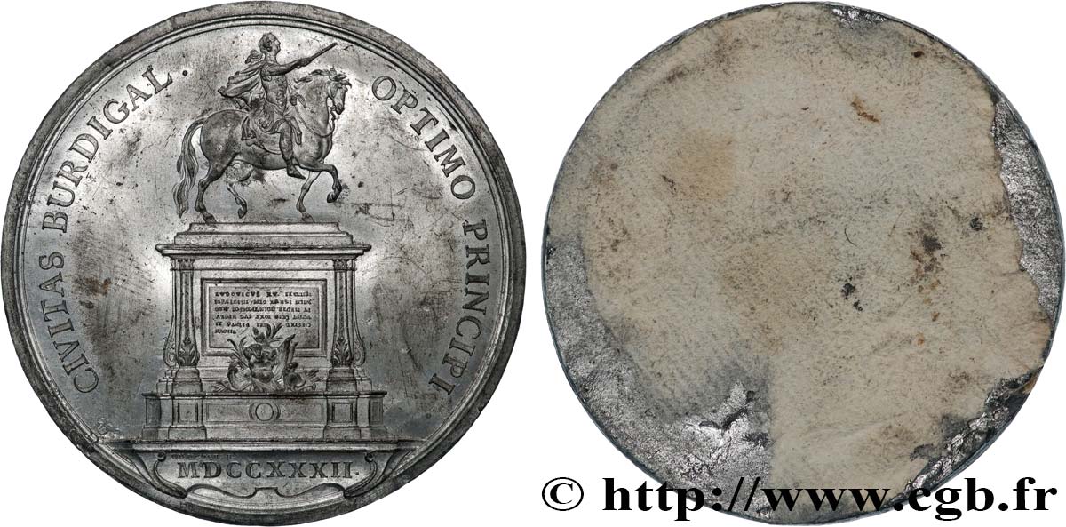 LOUIS XV DIT LE BIEN AIMÉ Médaille, Statue équestre de Louis XV, tirage uniface, épreuve en étain MBC+