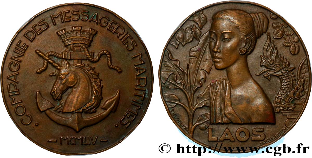 CUARTA REPUBLICA FRANCESA Médaille, Compagnie des messageries maritimes, Laos MBC+