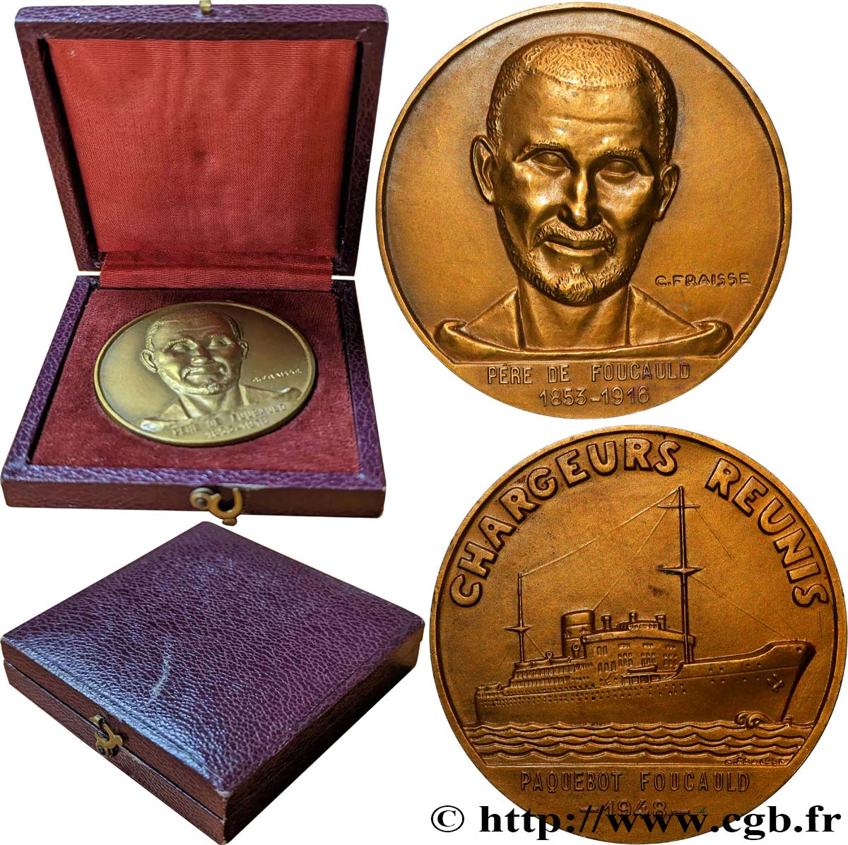 SEA AND NAVY : SHIPS AND BOATS Médaille, Père Charles de Foucauld, Chargeurs réunis AU
