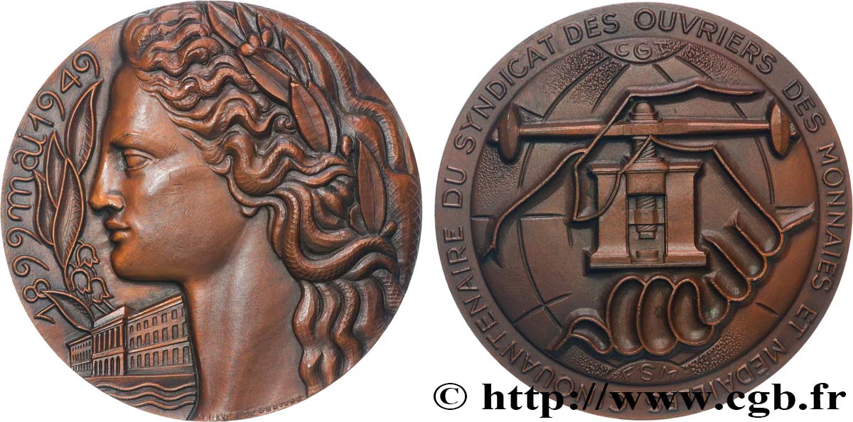 MONNAIE DE PARIS Médaille, Cinquantenaire du syndicat des ouvriers des monnaies et médailles SPL