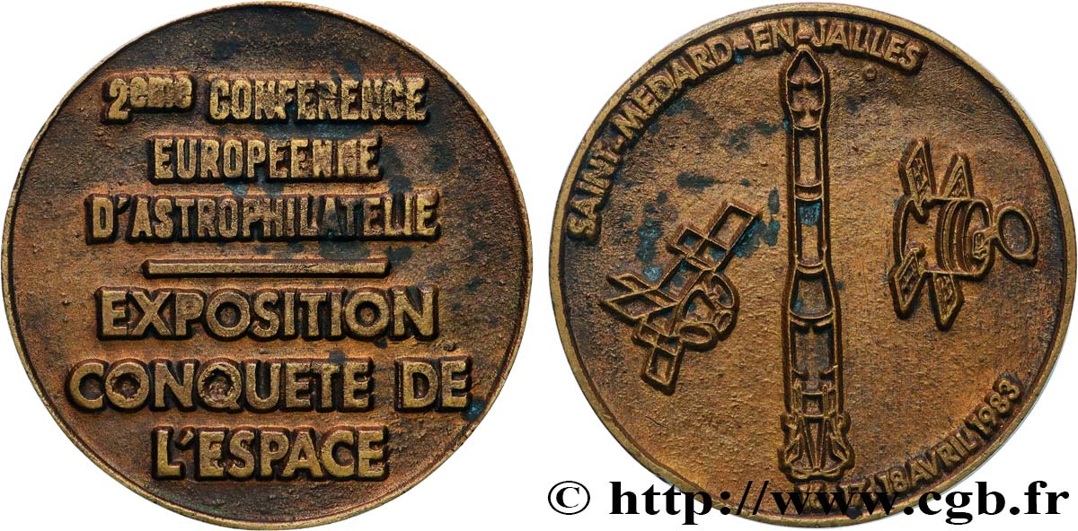 FUNFTE FRANZOSISCHE REPUBLIK Médaille, Exposition philatélique “La Conquête de l’espace” fVZ