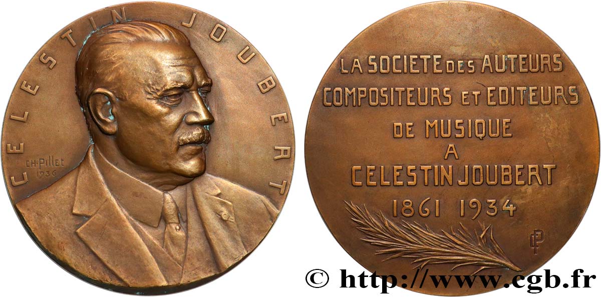 MUSIQUE, ARTS ET CONCERTS Médaille, Société des auteurs, compositeurs et éditeurs de musique, Célestin Joubert TTB+