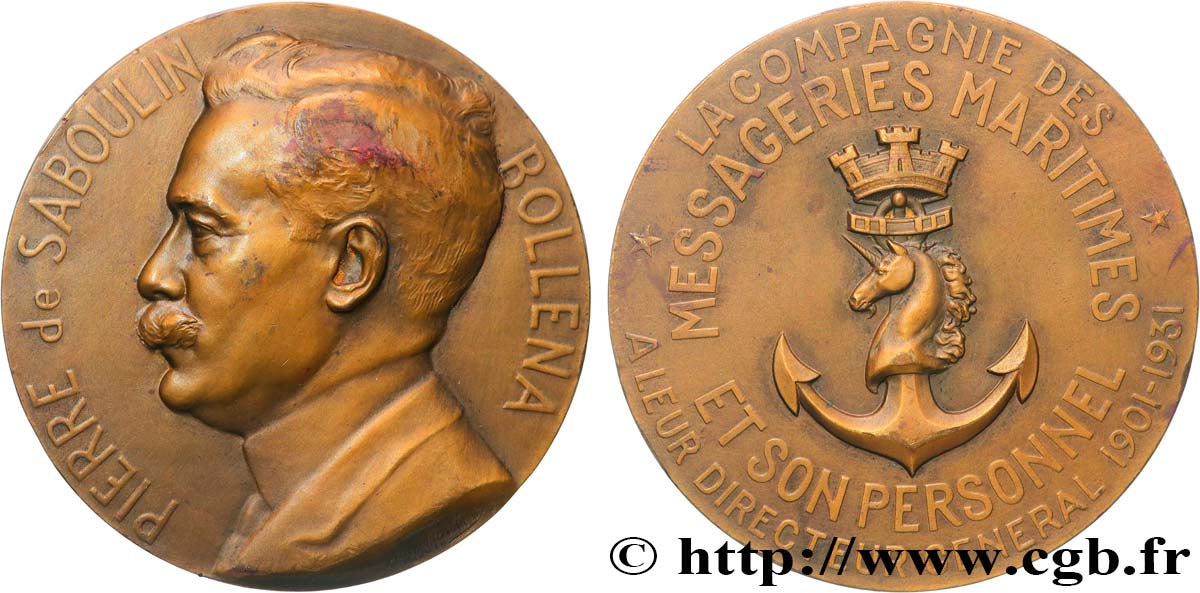 TROISIÈME RÉPUBLIQUE Médaille, Pierre de Saboulin Bollena, Messageries Maritimes TTB+