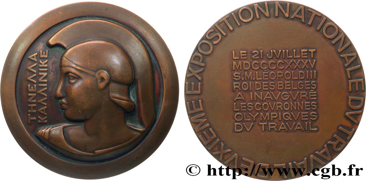 BELGIQUE - ROYAUME DE BELGIQUE - RÈGNE DE LÉOPOLD III Médaille, Inauguration des couronnes olympiques du travail MBC+