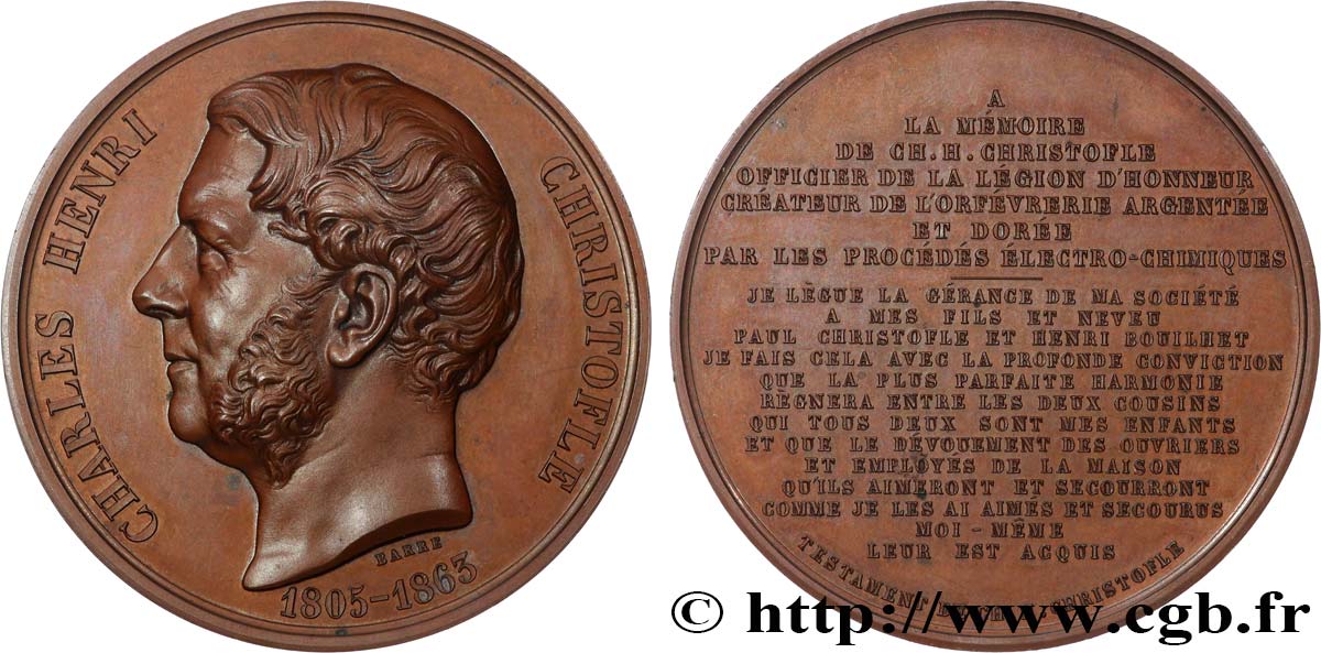 SCIENCES & SCIENTIFIQUES Médaille, Charles Henri Christofle et son testament SUP