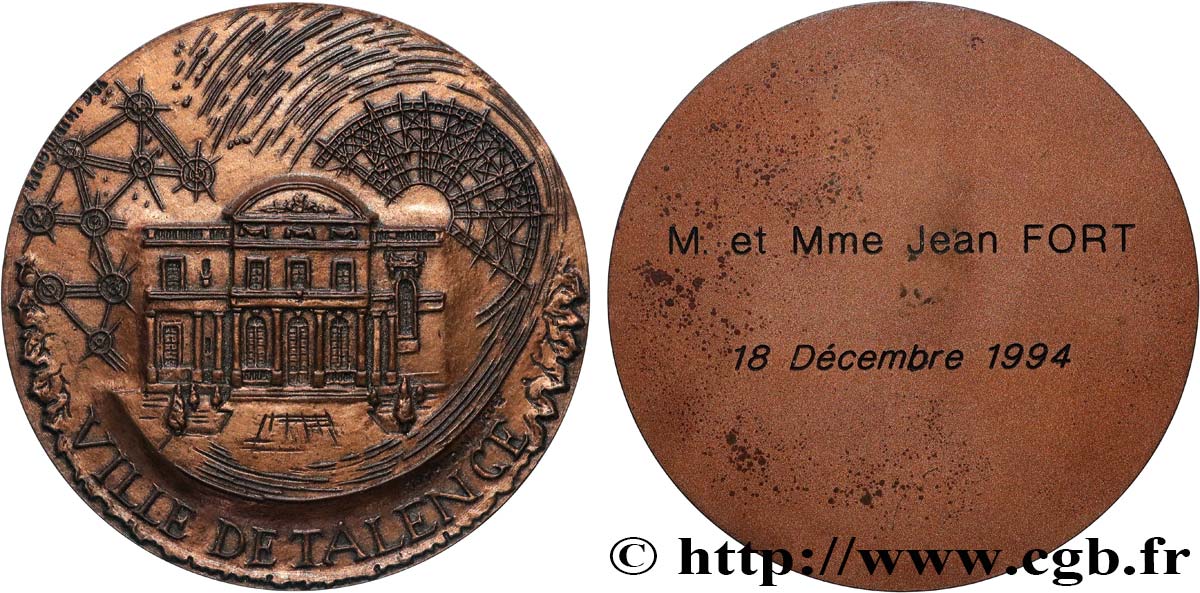 CINQUIÈME RÉPUBLIQUE Médaille, Ville de Talence TTB+