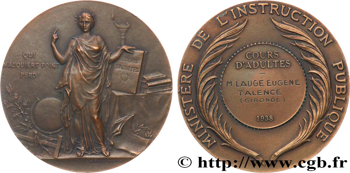 III REPUBLIC Médaille, Cours d’adultes AU