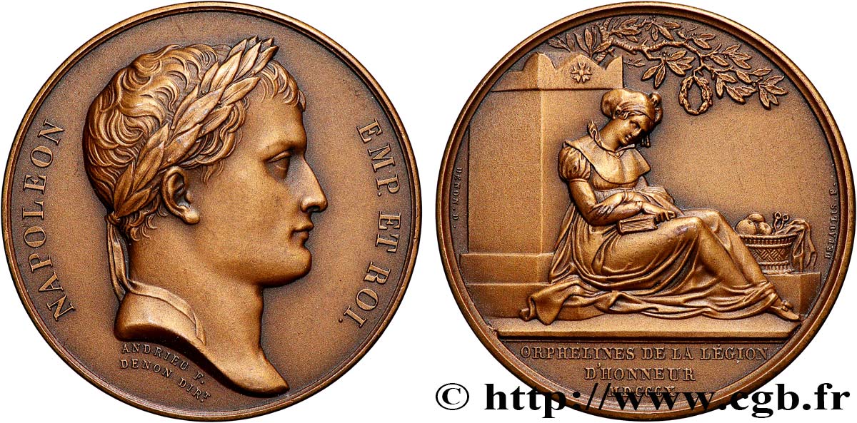 PREMIER EMPIRE / FIRST FRENCH EMPIRE Médaille, Orphelines de la Légion d’honneur, refrappe AU