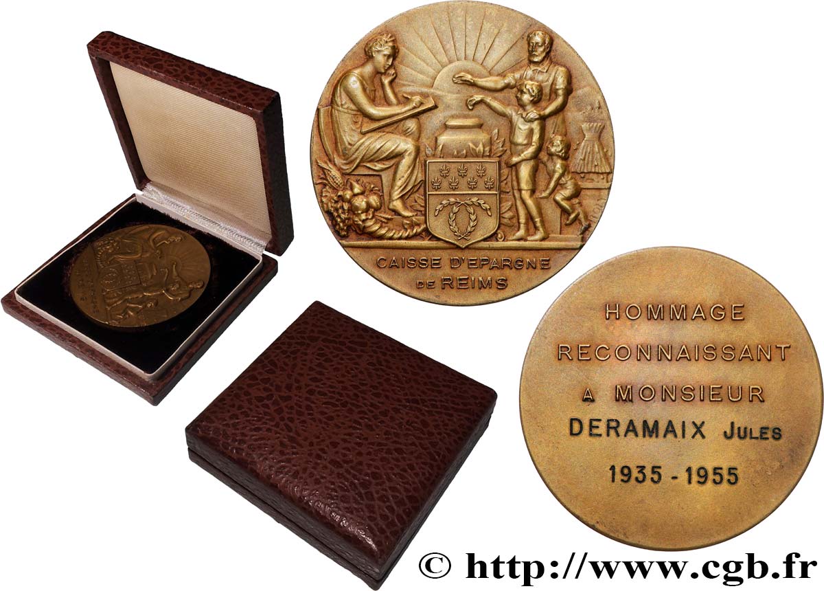 QUATRIÈME RÉPUBLIQUE Médaille, Caisse d’épargne de Reims, Hommage reconnaissant SUP