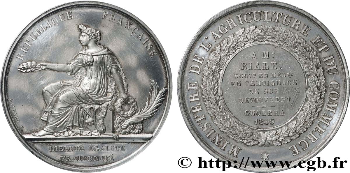 DEUXIÈME RÉPUBLIQUE Médaille, Récompense choléra AU