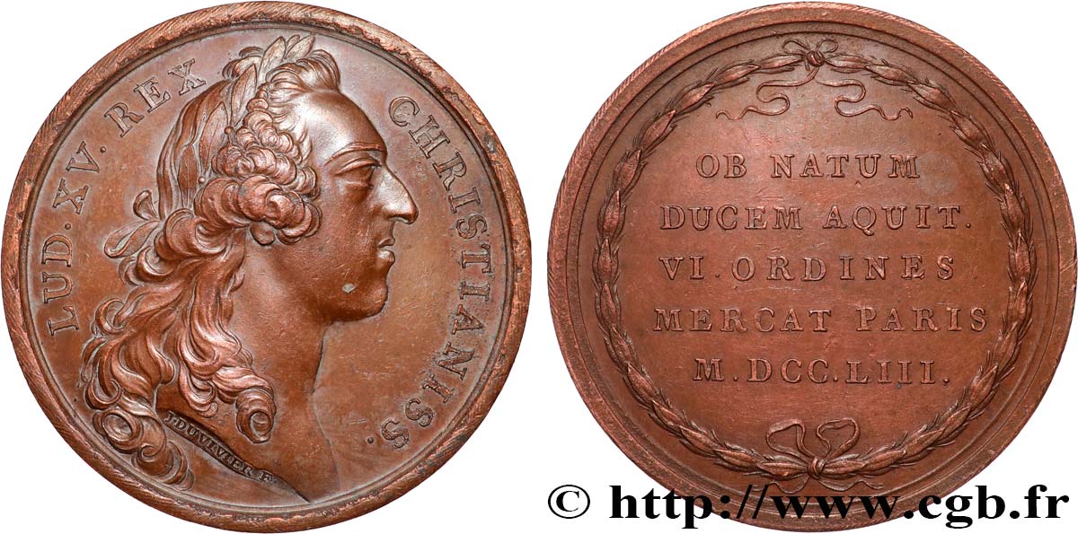 LOUIS XV DIT LE BIEN AIMÉ Médaille, Naissance du duc d’Aquitaine TTB