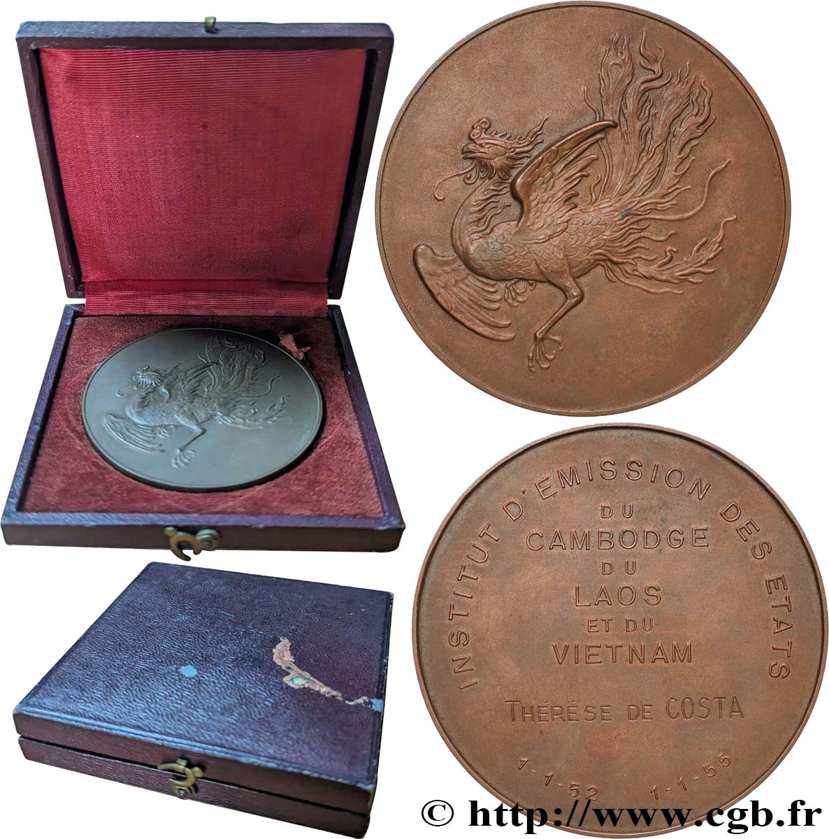 UNION FRANÇAISE - INDOCHINE FRANÇAISE Médaille de récompense, Institut d’émission des états du Cambodge, Laos et Vietnam SPL