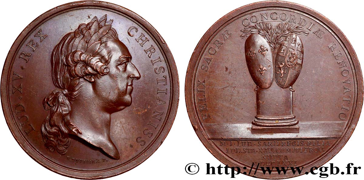 LOUIS XV  THE WELL-BELOVED  Médaille, Mariage de Louis Stanislas et de Marie-Josèphe de Sardaigne AU