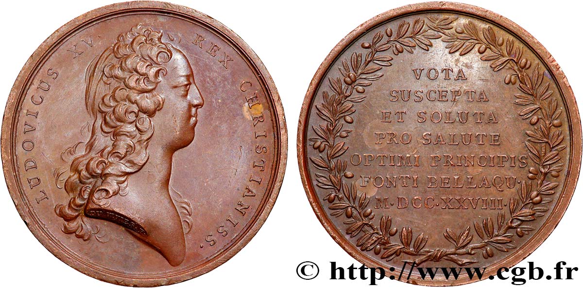 LOUIS XV THE BELOVED Médaille, Guérison du roi AU