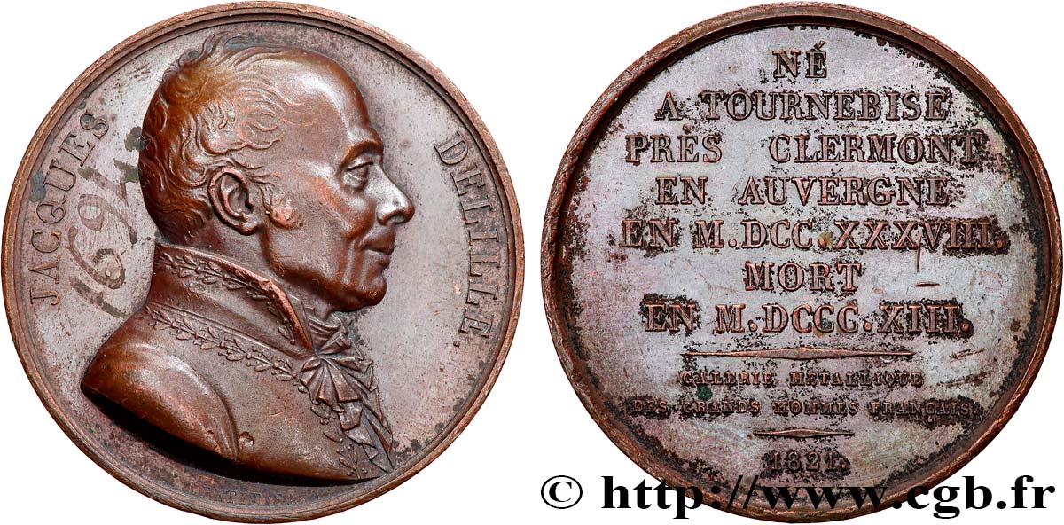 METALLIC GALLERY OF THE GREAT MEN FRENCH Médaille, Jacques Delille AU/XF