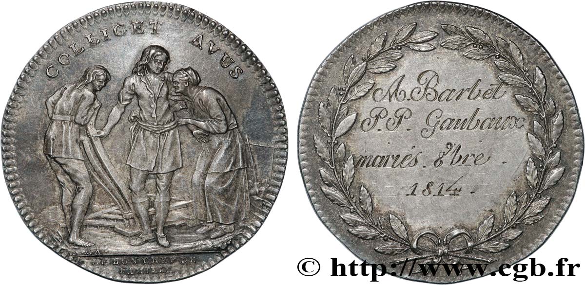 NORMANDY (GENTRY AND TOWNS OF...) Médaille de mariage, rosières de Canon, Mézidon et Vieux Fumé, le bon chef de famille AU